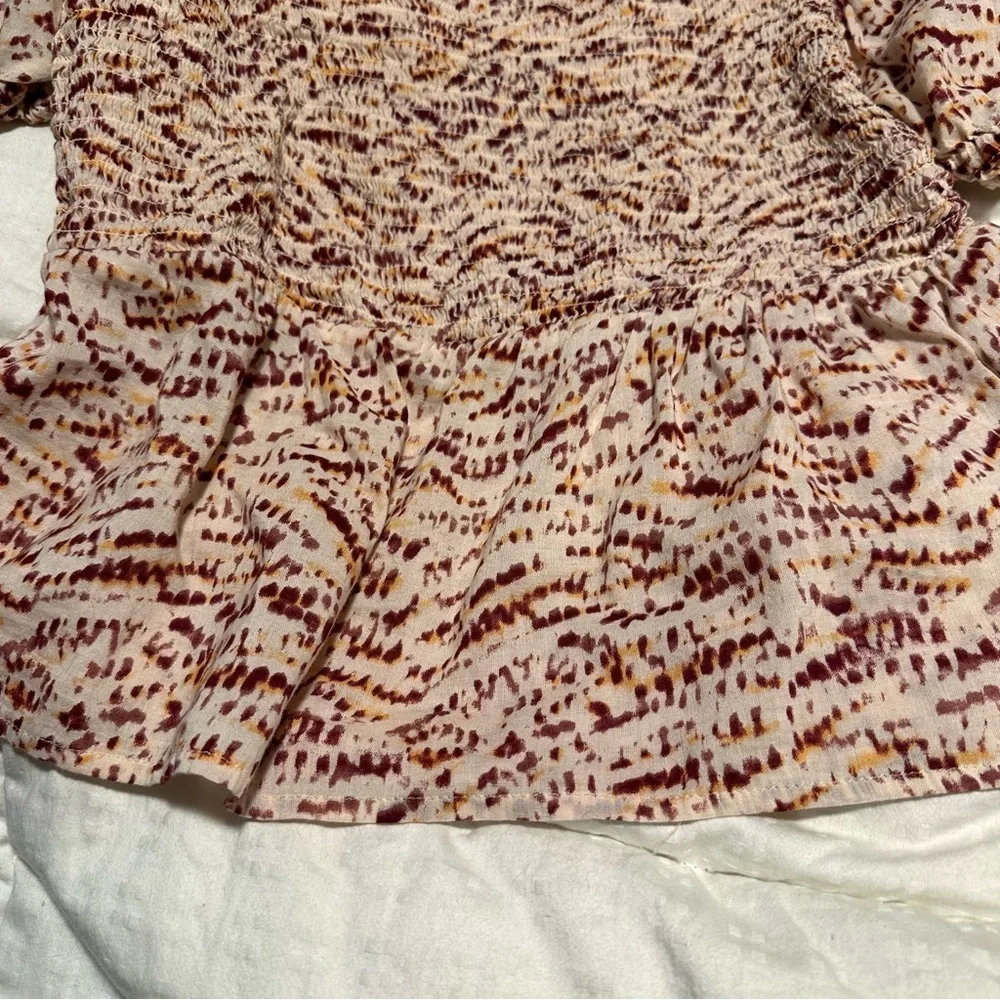 Old Navy Red and Cream Puff Sleeve Peplum Blouse Medium Boho Summer Spring‎ - Picture 13 of 14